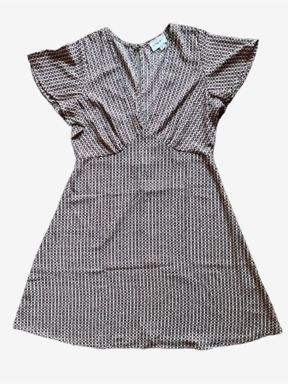 NLT V-Neck Flutter Sleeve Dress in Black Geo Print